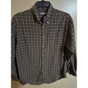 Vintage Structure Men’s Button Shirt L Cotton Burgundy &Green Flannel 90s Grunge